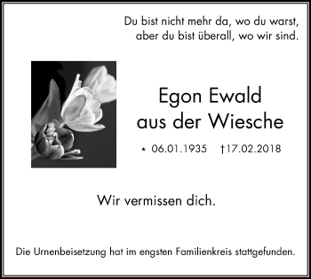 Traueranzeige von Egon Ewald aus der Wiesche von Mülheimer Woche