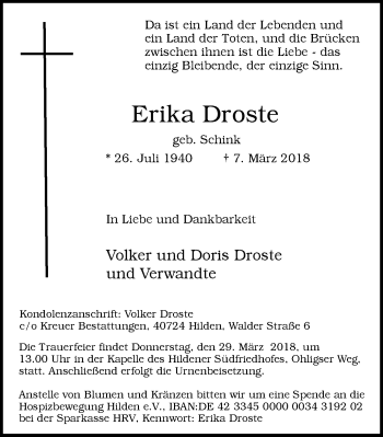Traueranzeige von Erika Droste von Wochen-Anzeiger Langenfeld/Monheim/Hilden