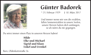 Traueranzeige von Günter Badorek von Stadtanzeiger Emmerich/Rees/Isselburg