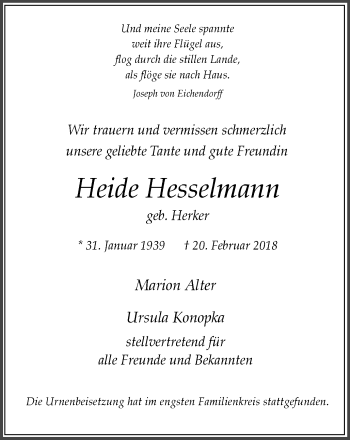 Traueranzeige von Heide Nesselmann von Mülheimer Woche