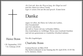 Traueranzeige von Heinz Bonn von Stadtanz.Castrop-Rauxel