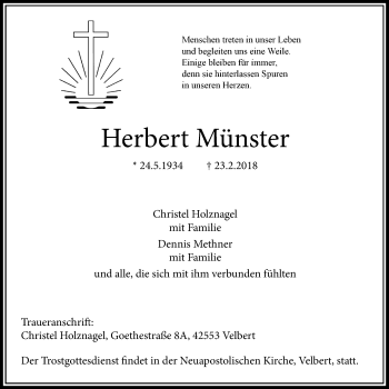 Traueranzeige von Herbert Münster von Stadtanzeiger Velbert + Heiligenhaus