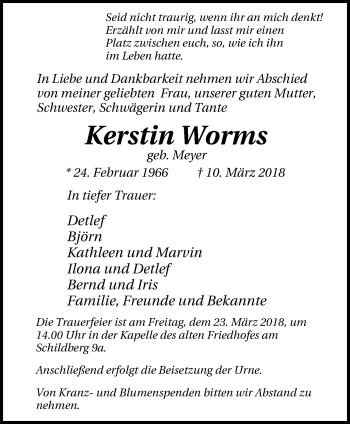 Traueranzeige von Kerstin Worms von Mülheimer Woche