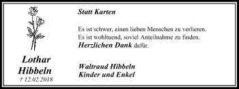 Traueranzeige von Lothar Hibbeln von Stadtanz.Castrop-Rauxel