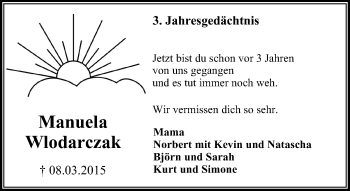 Traueranzeige von Manuela Wlodarczak von Mülheimer Woche
