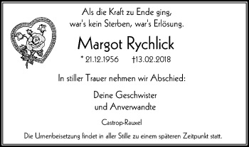 Traueranzeige von Margot Rychlick von Stadtanz.Castrop-Rauxel