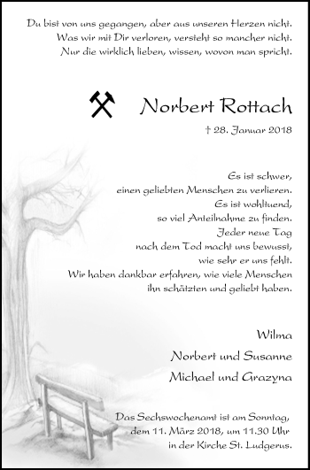 Traueranzeige von Norbert Rottach von Stadtspiegel Bottrop