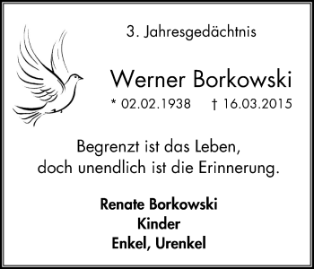 Traueranzeige von Werner Borkowski von Stadtspiegel Iserlohn + Hemer