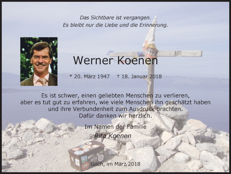 Traueranzeige für Werner Koenen vom 03.03.2018 aus Gocher Wochenblatt