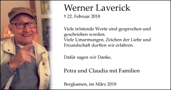 Traueranzeige von Werner Laverick von Lüner Anzeiger