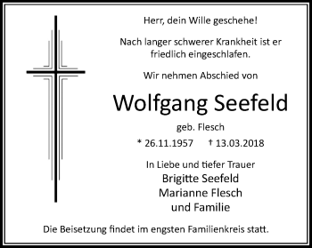Traueranzeige von Wolfgang Seefeld von Wochen-Anzeiger Oberhausen