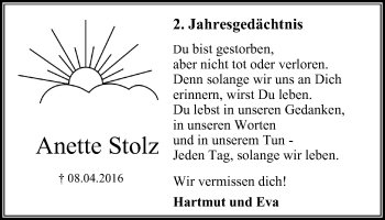 Traueranzeige von Anette Stolz von Mülheimer Woche