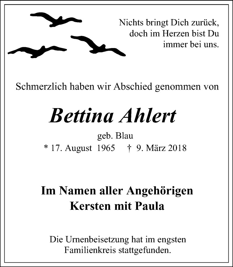 Traueranzeigen Von Bettina Ahlert | Trauer-in-NRW.de