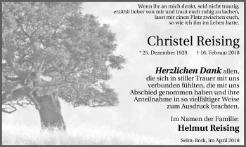 Traueranzeige von Christel Reising von Lüner Anzeiger