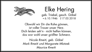Traueranzeige von Elke Hering von Mülheimer Woche