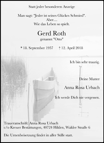 Traueranzeige von Gerd Roth von Wochen-Anzeiger Langenfeld/Monheim/Hilden