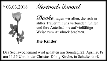 Traueranzeige von Gertrud Sternal von Stadtspiegel Gladbeck