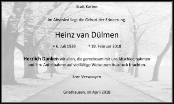 Traueranzeige von Heinz van Dülmen von Klever Wochenblatt