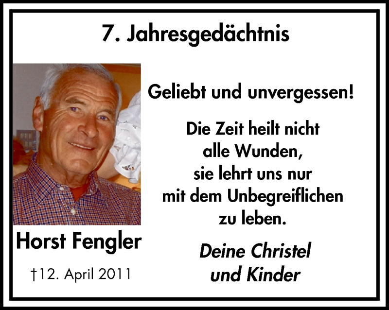  Traueranzeige für Horst Fengler vom 11.04.2018 aus Mülheimer Woche