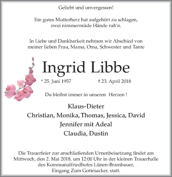 Traueranzeige von Ingrid Libbe von Lüner Anzeiger