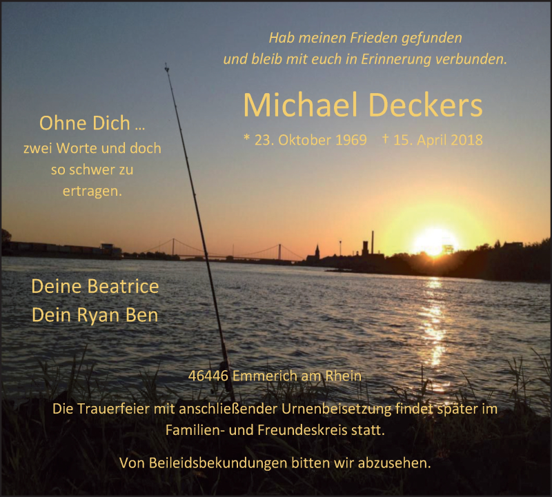  Traueranzeige für Michael Deckers vom 25.04.2018 aus Stadtanzeiger Emmerich/Rees/Isselburg