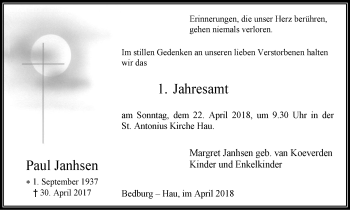 Traueranzeige von Paul Janhsen von Klever Wochenblatt