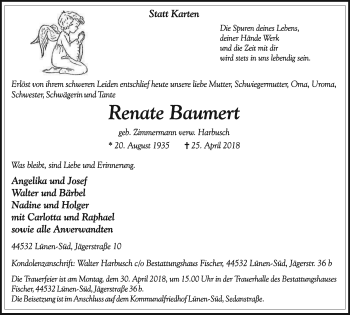 Traueranzeige von Renate Baumert von Lüner Anzeiger