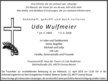 Traueranzeige von Udo Wulfmeier von Stadtanz.Castrop-Rauxel