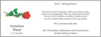 Traueranzeige von Anneliese Wand von Stadtanz.Castrop-Rauxel