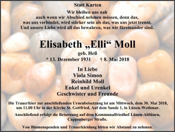 Traueranzeige von Elisabeth Moll von Lüner Anzeiger