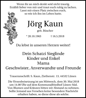 Traueranzeige von Jörg Kaun von Lüner Anzeiger