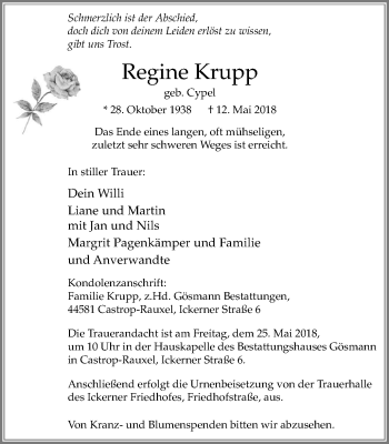 Traueranzeige von Regine Krupp von Stadtanz.Castrop-Rauxel