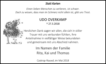 Traueranzeigen Von Udo Overkamp | Trauer-in-NRW.de