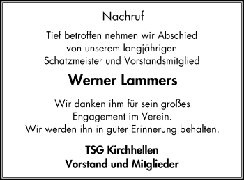 Traueranzeige von Werner Lammers von Stadtspiegel Bottrop