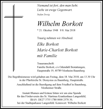 Traueranzeige von Wilhelm Borkott von Wochen-Anzeiger Langenfeld/Monheim/Hilden