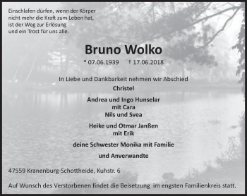 Traueranzeige von Bruno Wolko von Klever Wochenblatt