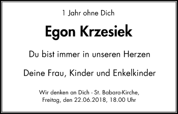 Traueranzeige von Egon Krzesiek von Stadtspiegel Gelsenkirchen