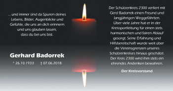 Traueranzeige von Gerhard Badorrek von Stadtspiegel Gelsenkirchen