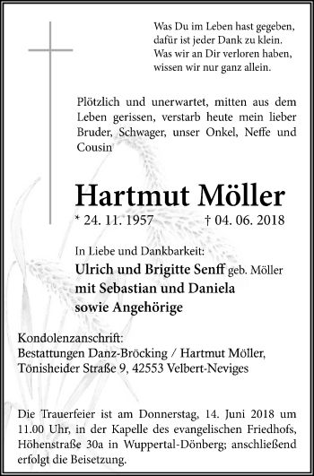 Traueranzeige von Hartmut Möller von Stadtanzeiger Velbert + Heiligenhaus