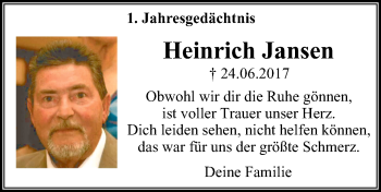 Traueranzeige von Heinrich Jansen von Wochen-Anzeiger Oberhausen