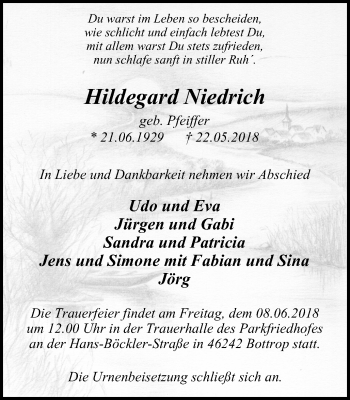 Traueranzeige von Hildegard Niedrich von Stadtspiegel Bottrop