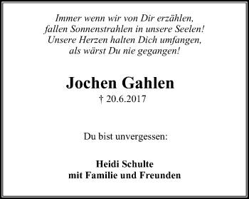 Traueranzeige von Jochen Gahlen von Stadtspiegel Gladbeck