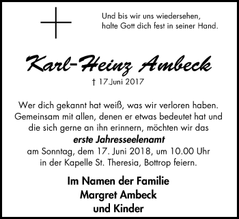 Traueranzeige von Karl-Heinz Ambeck von Stadtspiegel Bottrop