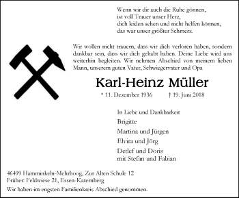 Traueranzeige von Karl-Heinz Müller von Nord Anzeiger Essen