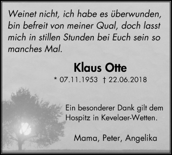 Traueranzeige von Klaus Otte von Klever Wochenblatt