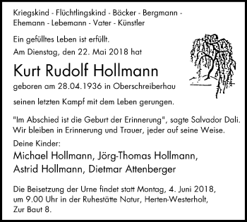 Traueranzeige von Kurt Rudolf Hollmann von Stadtspiegel Gelsenkirchen