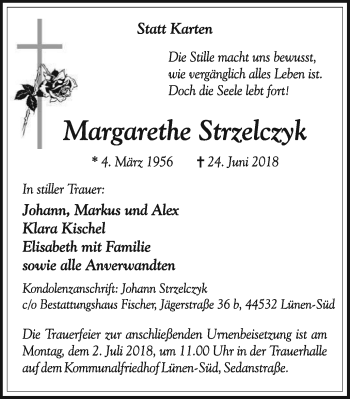 Traueranzeige von Margarethe Strzelczyk von Lüner Anzeiger