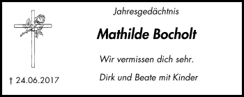 Traueranzeige von Mathilde Bocholt von Wochen-Anzeiger Oberhausen