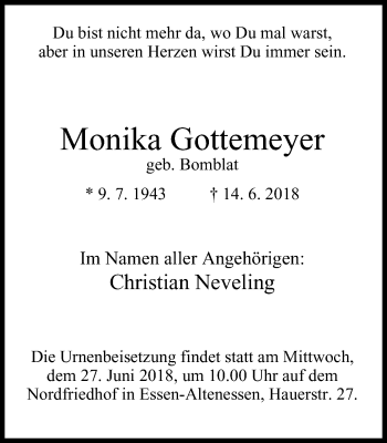 Traueranzeige von Monika Gottemeyer von Nord Anzeiger Essen