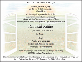 Traueranzeige von Reinhold Kittler von Lüner Anzeiger